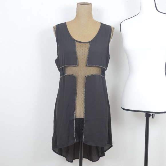 Penelope Project Black Sheer Cross Lace Sleeveless Hi Lo Size Large Mini Dress - Picture 1 of 14